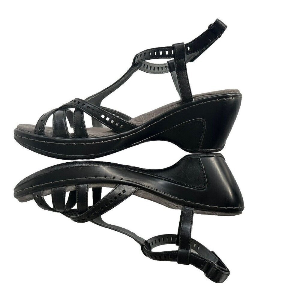 J-41 Sz 8 M Black Strappy Synthetic Wedge Heel Women Sandals Claire - Picture 6 of 8